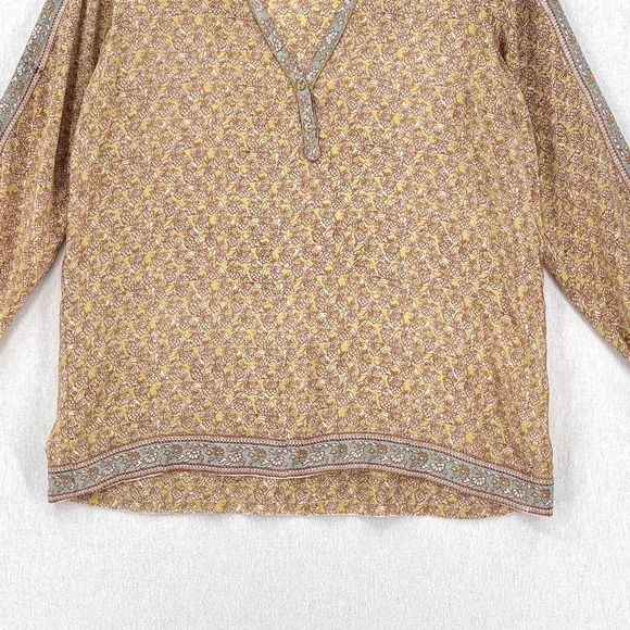 CALYPSO ST. BARTH Shirt Womens Small Gold Brown Printed Silk Long Sleeve Tunic - Picture 5 of 16
